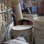Hiding villager inside local market basket stall